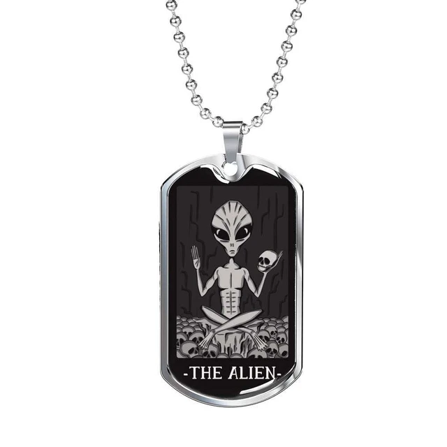 Tarot Card Necklace The Alien Stainless Steel or 18k Gold Dog Tag 24"