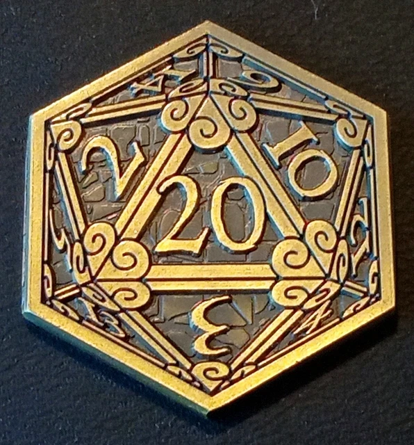 ANTIQUE BRASS 2D d20 Dice Coin DND Dungeons Dragons Pathfinder RPG £19.