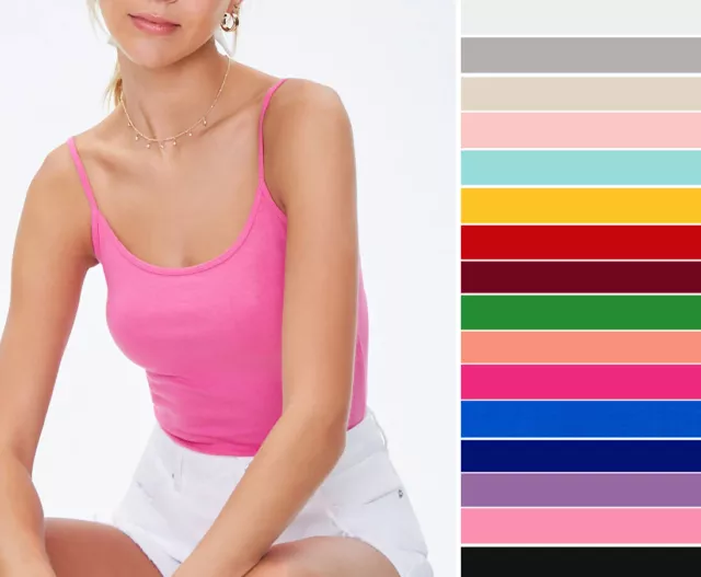Women's Basic Solid Cami Top Adjustable Straps Premium Cotton Stretch Knit Tank
