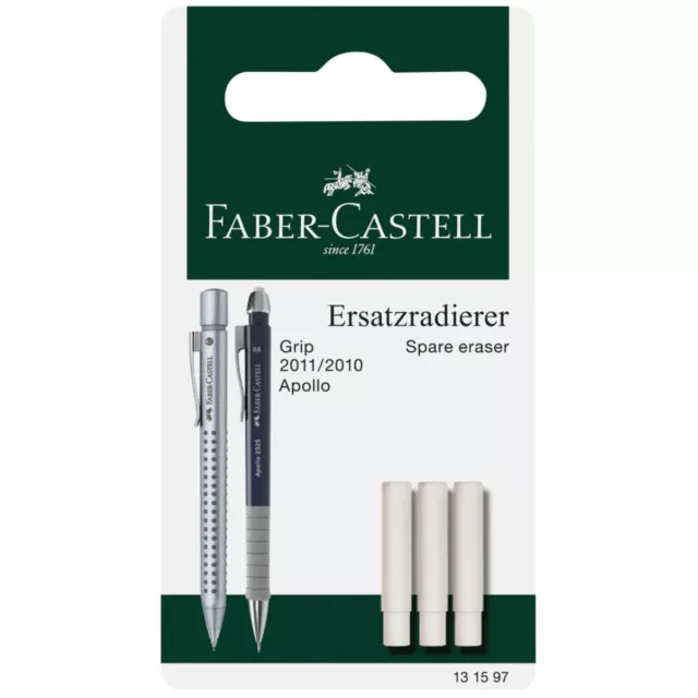 (0,75€/Stück) Ersatzradierer, 3er Pack, Faber-Castell 131597 für Grip 2011