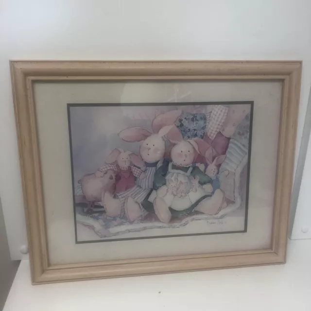 Barbara Mock Vintage Home Interior Bunnies Picture framed 16 x 20 3