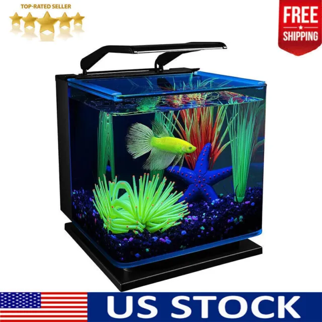Clear Aquarium Kit Betta Fish Tanks Filtration LED Lighting Fluorescent 2 Modes