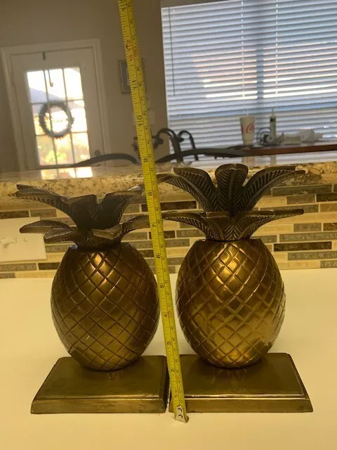 Brass Pineapple Bookends, Vintage, Lat Mid-Century Set Of Two,  8.5” X 3.5”