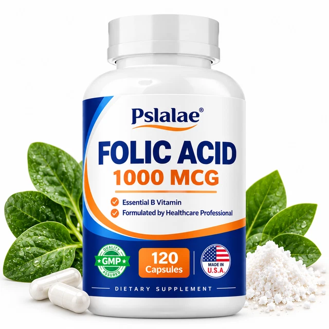 FOLIC ACID CAPSULES - Vitamin B9 Folate Essential B Vitamin Daily ...