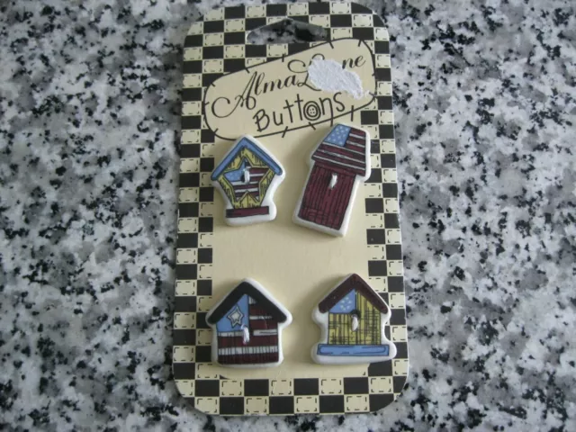 ALMA LYNNE CERAMIC BUTTONS Two Hole 4 CT Birdhouse 1,  Brand New!