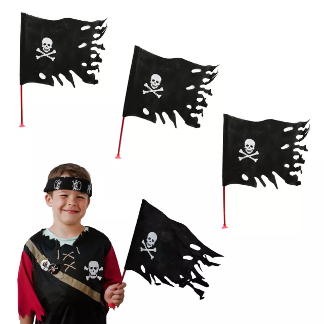 Piraten Totenkopf Flagge Fahne - 4er Set mit Stab  Seeräuber Piraten Party