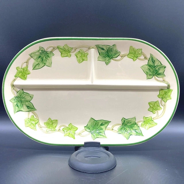 VTG 1950s Franciscan Ivy American 3-Part Relish Dish Plate Majolica Pottery Leaf
