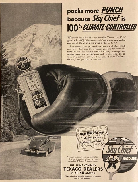 1953 Texaco Sky Chief Gasoline Packs More Punch 1950's Ephemera Vintage Print Ad