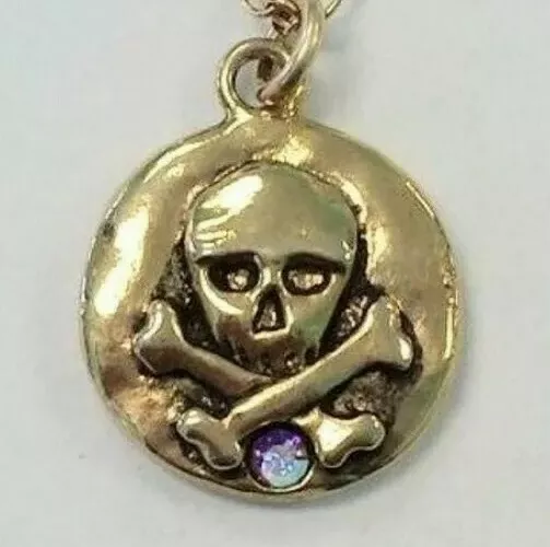 Rachel Abroms Mad Coin Pirate Skull Crossbones Charm Swarovski Necklace Unisex