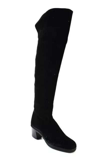 Prada Womens Black Suede Leather Zip Block Heels Over Knee Boots Shoes Size 8