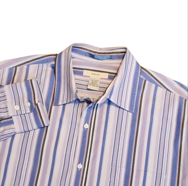 MERONA SHIRT MEN'S Large Lavendar & Blue Striped Long Sleeve Button Up ...