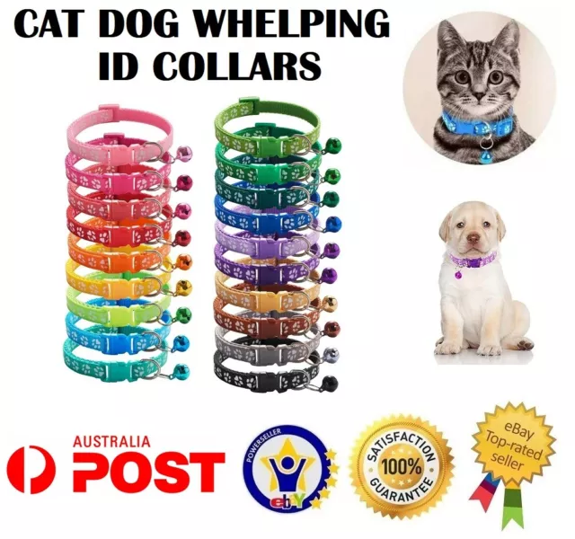 Dog Cat Collar Whelping ID Pet Puppy Kitten Adjustable Harness with Bell AUS