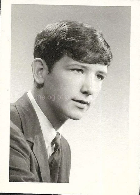 Found Photograph bw MID CENTURY BOY Original Portrait VINTAGE JD 110 2 D