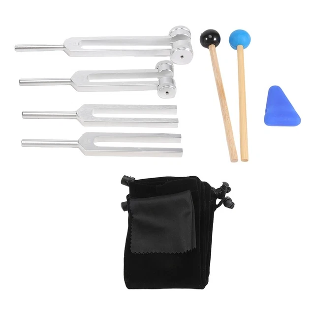 Lot de 4 Diapasons (128 Hz, 256 Hz, 512 Hz, 528 Hz) avec Marteau à poJ6