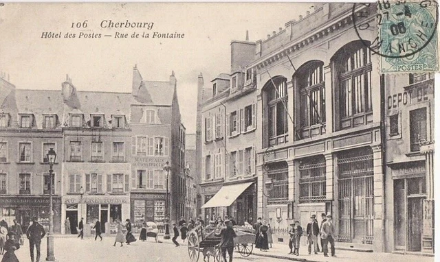 CPA 50 NORMANDIE Manche CHERBOURG Hôtel des Postes Rue de la Fontaine1908 Animée