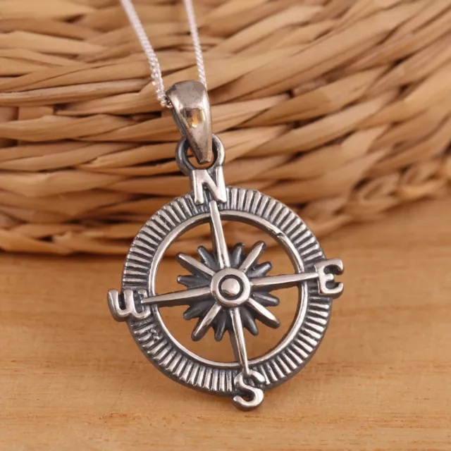 925 Sterling Silver Compass Pendant Charm Graduation Gift Travel Necklace