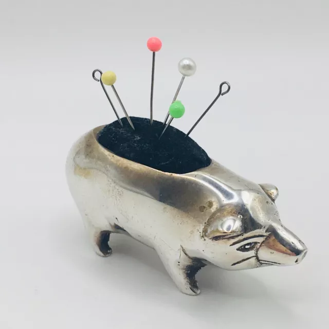 Vintage Novelty Silver Plated Pig Pin Cushion