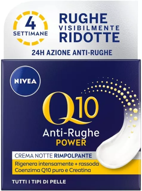 NIVEA Q10 POWER Crema Notte Viso Rimpolpante 50 ml, Crema viso anti-età da notte