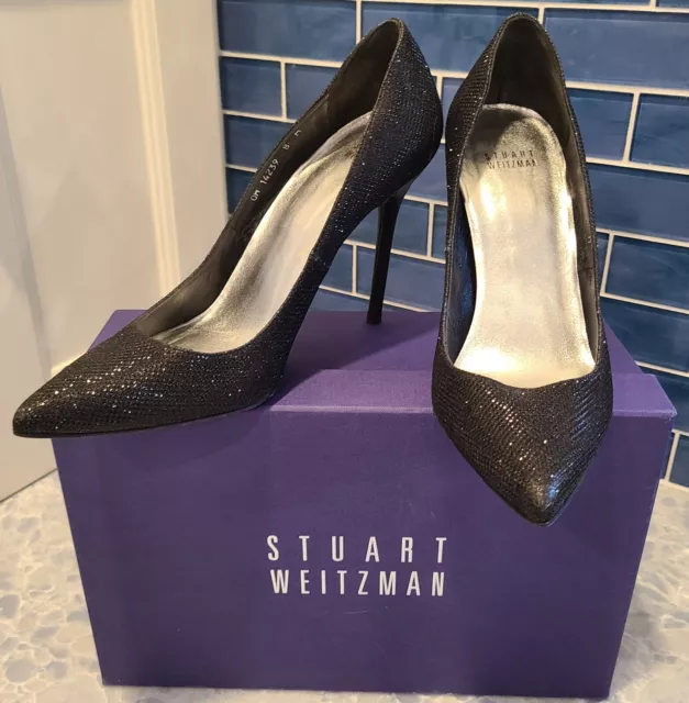 SUPER RARE!! Stuart Weitzman Nouveau Black Noir 100MM/4" Pumps Stilettos Size 8M