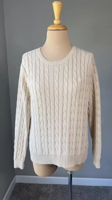 Ralph Lauren POLO Beige Cable Knit Pullover Crew Neck Sweater Women's M L