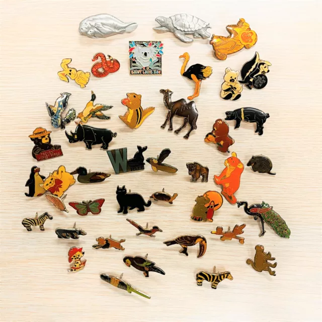 Pins & Pinbacks Animals Zebra Cat Lion Peacock Penguin Bison Junk Drawer Lot
