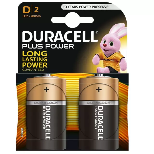 Pilas Duracell bateria original Alcalina Tipo D LR20 PLUS POWER blister 2X Uds