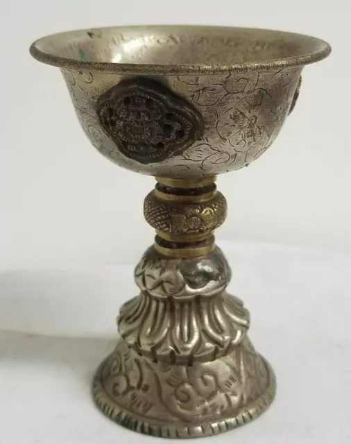 Antique Chinese Tibetan Yak Butter Stem Cup Lamp Brass Bronze