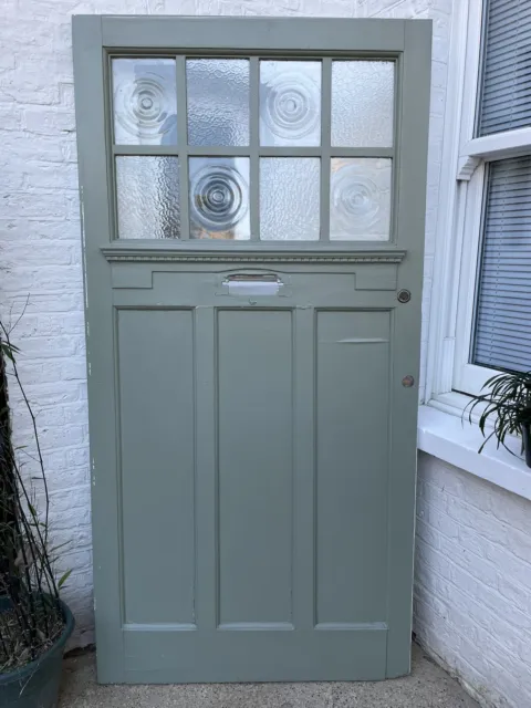 Large Reclaimed 1930 Art Deco Nouveau Front External Door with Bullseye Glass