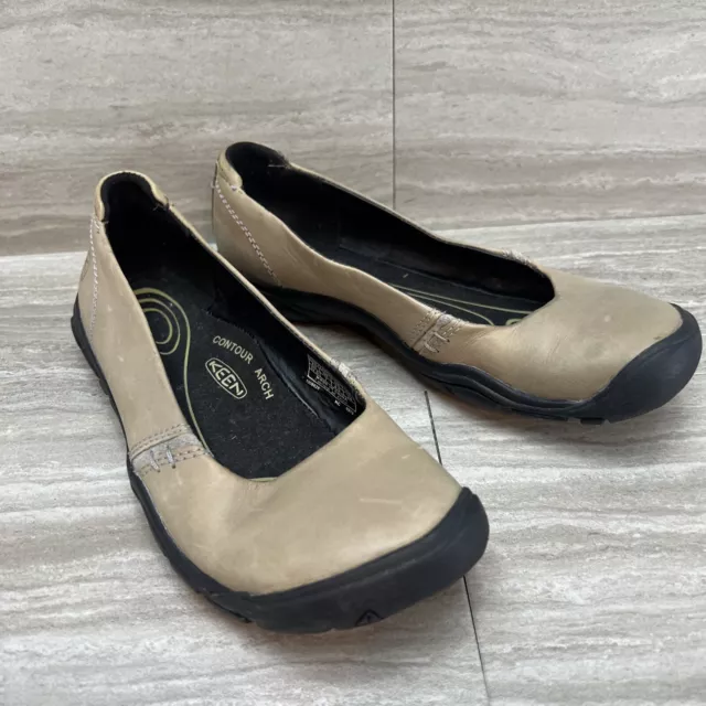 Keen Shoes Women’s Size 7 Delancey Ballerina CNX Leather Flats Slip On Beige EUC