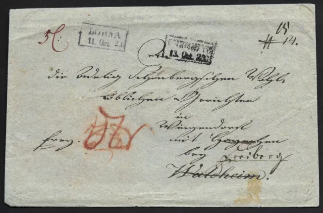 SACHSEN Vorphila 1823 _ Brief Borna - Waldheim _ umgeleitet nach Freiberg!