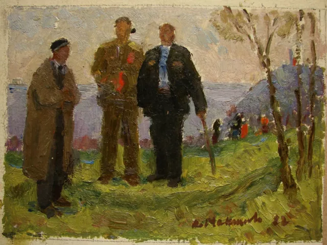 Ukrainian Soviet Oil Painting Genre Figures soc realism veteran WW2