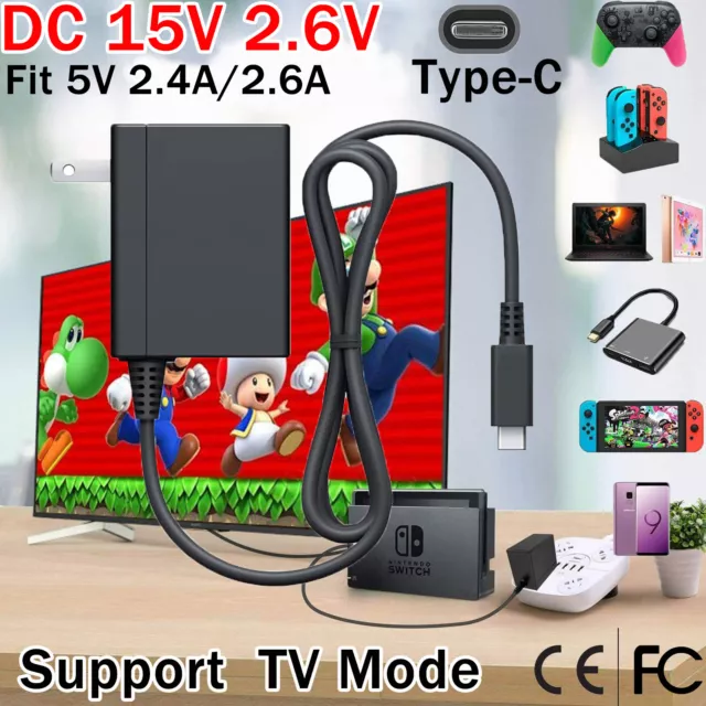 AC Adapter Power Supply Charger For Nintendo Switch Charging TV Dock Black
