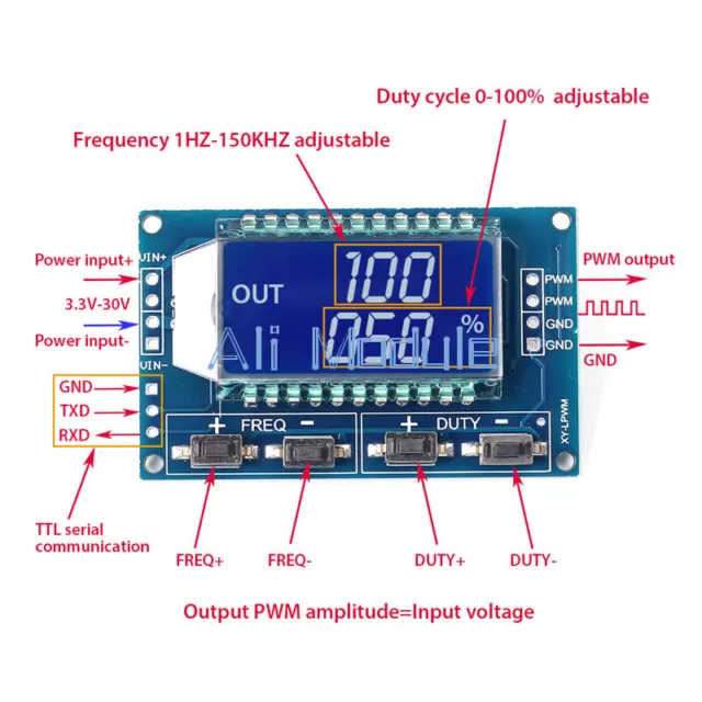 Signal Generator PWM Pulse Frequency Duty Cycle Adjustable Module LCD Display