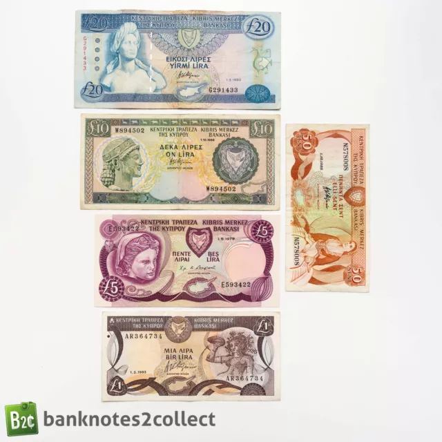 CYPRUS: Set of 5 Cypriot Pound Banknotes.