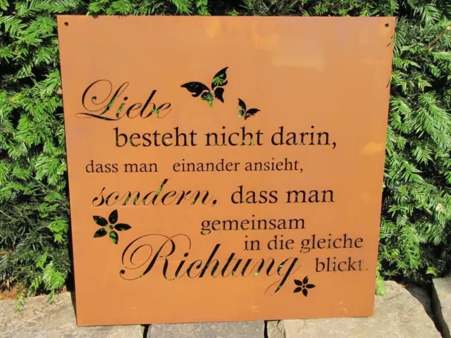 Edelrost Gartenschild Liebe Spruchschild Wandtafel Metallschild Gartendeko Rost