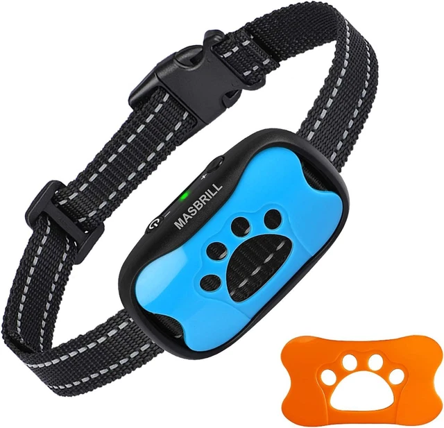 Collares recargables anti-ladridos para perro, dispositivo de disuasión de parada azul