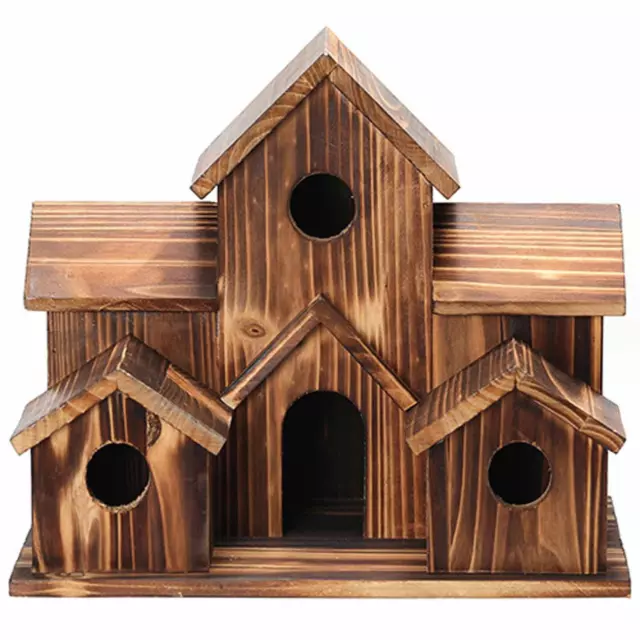 Wooden Bird Houses Hanging 6 Hole Outside Handmade Natural Bird House Yard.