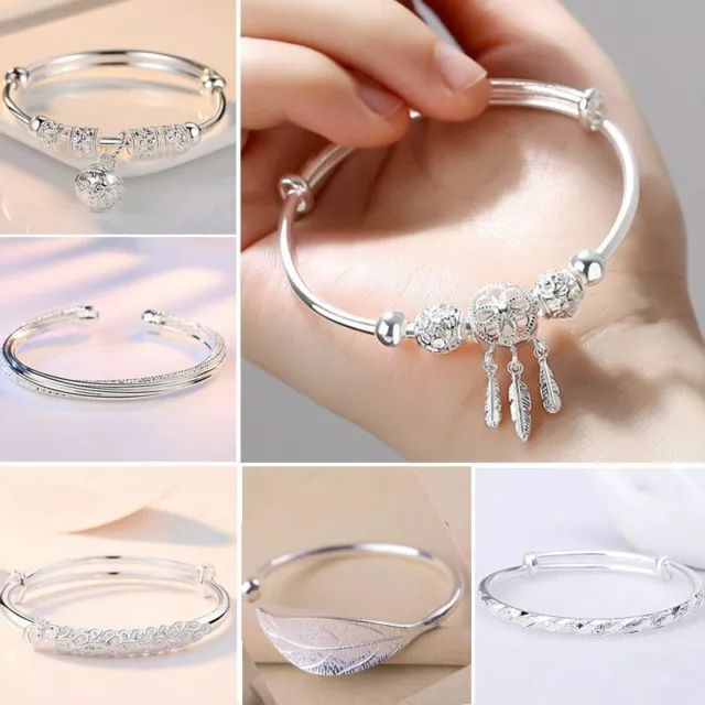 925 Silver Dreamcatcher Cuff Bracelet Beads Charm Adjustable Bangle Women