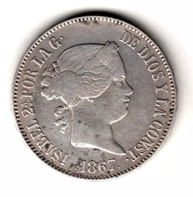 ESPAÑA 1 escudo plata 1867 Madrid - Reina Isabel II