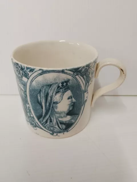 Antique QUEEN VICTORIA 1897 Diamond Jubilee Blue & White Mug