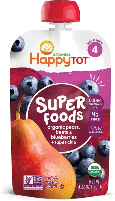Happy Family Organics Stage 4 Baby Food Pears Blueberries Beets Super Chia 120g