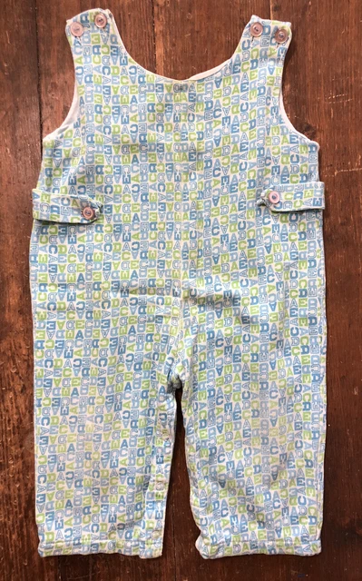 VTG 70'S Carter's Baby Unisex 24 Months Blue Green ABC Print Romper With Snaps