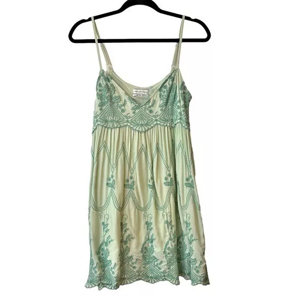 Urban Outfitters Jamie Embroidered Boho Babydoll Dress Women’s Sz Medium Green
