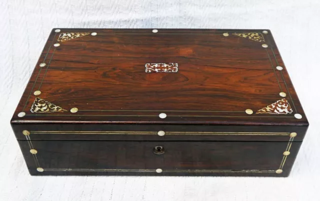 Elegant Original Antique Rosewood and inlaid Mother of Pearl Writing Slope Box