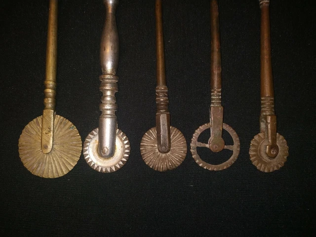 Antique Indian Ethnic Brass Handcrafted Pastry Spoon Cutter Set Five Collectible