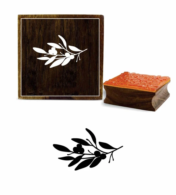 Printtoo Olivenzweig mit Blaettern Design Brown Holz Stempel Drucken-m0r