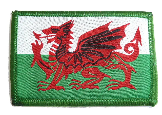 WELSH DRAGON CLOTH BADGE green red & white Wales patch bags jacket hook & loop