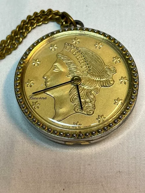 Vintage Ladies American Liberty Morgan Coin Lucerne Swiss Pendant Watch Parts