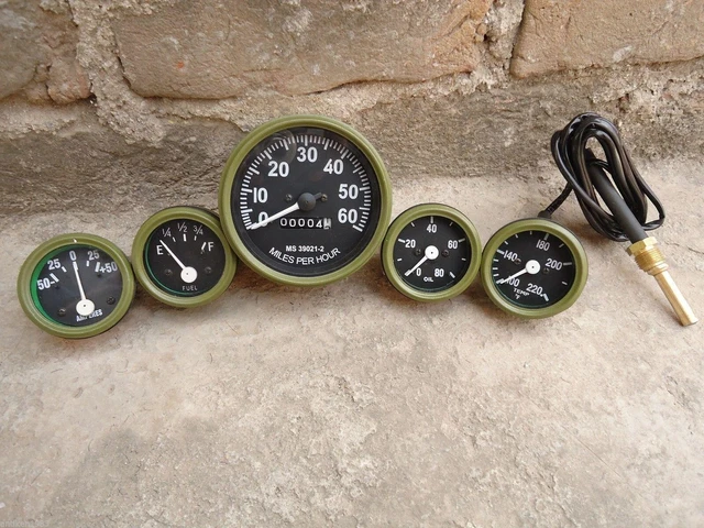 Willys MB Jeep Ford GPW Gauges Kit - Speedometer Temp Oil Fuel Ampere OLIVE Willys MB Jeep Ford GPW Gauges Kit - Speedometer Temp Oil Fuel Ampere OLIVE