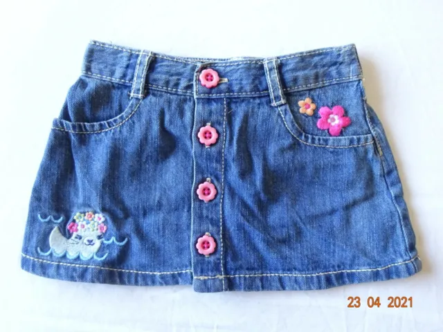 Kids Girls Blue Mini Denim Skirt Embroidered Flowers & Cat 2-3, 3-4 Years